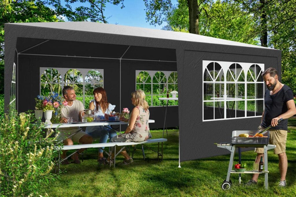 terraza YUEBO Gazebo 3x3 m Carpas Plegables Impermeables Pergola Plegable Cenador Camping Cenadores para Jardin Playa 